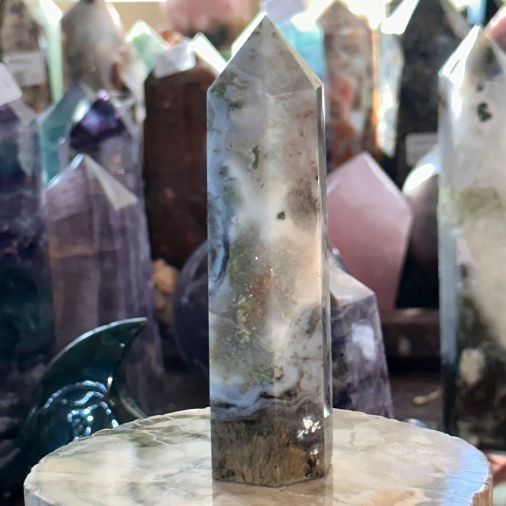 🔥SALE🔥 Moss Agate Crystal Point With Druzy!